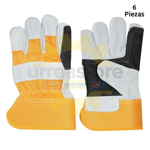 [137389] Guantes unitalla de carnaza y loneta diseño gris y amarillo