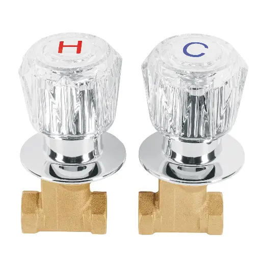 [E-052A] Juego 2 llaves empotrar, regadera, roscables, acrÌlico,Basic