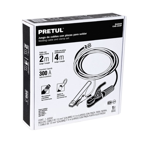 [CAB-300P] Juego de 2 cables con pinzas de tierra para soldar, Pretul
