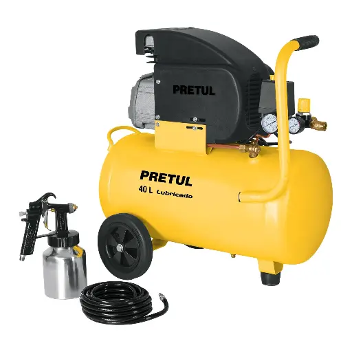 [COMP-KIT40P] Kit, compresor 40 L, manguera de PVC y pistola, Pretul