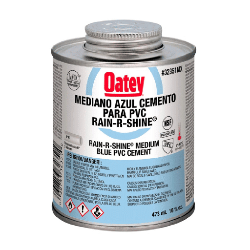 [32351MX] OATEY PEGAMENTO AZUL MEDIANO PARA PVC  RAIN-R-SHINE 16oz, 473ml