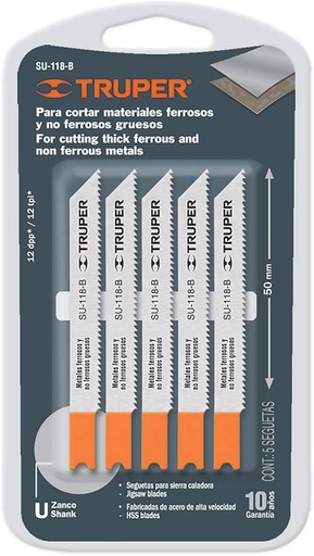 [SU-118-B] Segueta caladora,cortes rectos metal, zanco u,12dpp,5 pzas