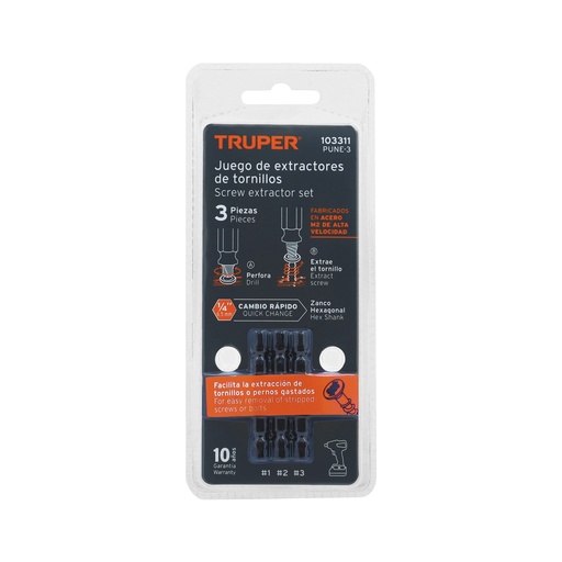 [PUNE-3] JUEGO DE 3 EXTRACTORES DE TORNILLO (4-7, 8-10, 11-14)   103311  TRUPER   