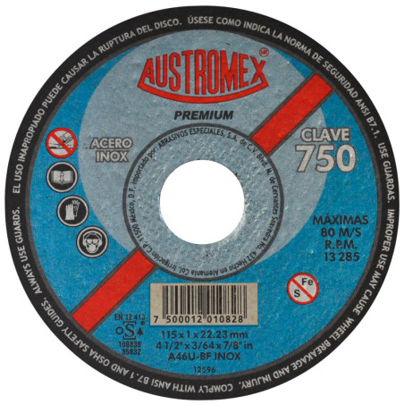 750 Disco Para Corte De Acero Inoxidable 4.1/2"X1Mmx7/8"