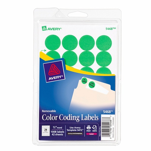 [25083] ETIQUETAS CIRCULARES AVERY (VERDE, 816 PZS.)