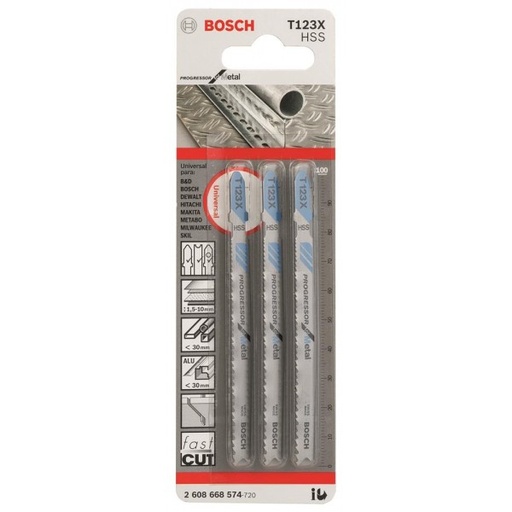 [T123X] SEGUETA PARA CALADORA BIT. PARA METAL BOSCH PAQ.C/3 PZAS 075 Mm X 01.2-02.6 Mm   T123X  BOSCH 