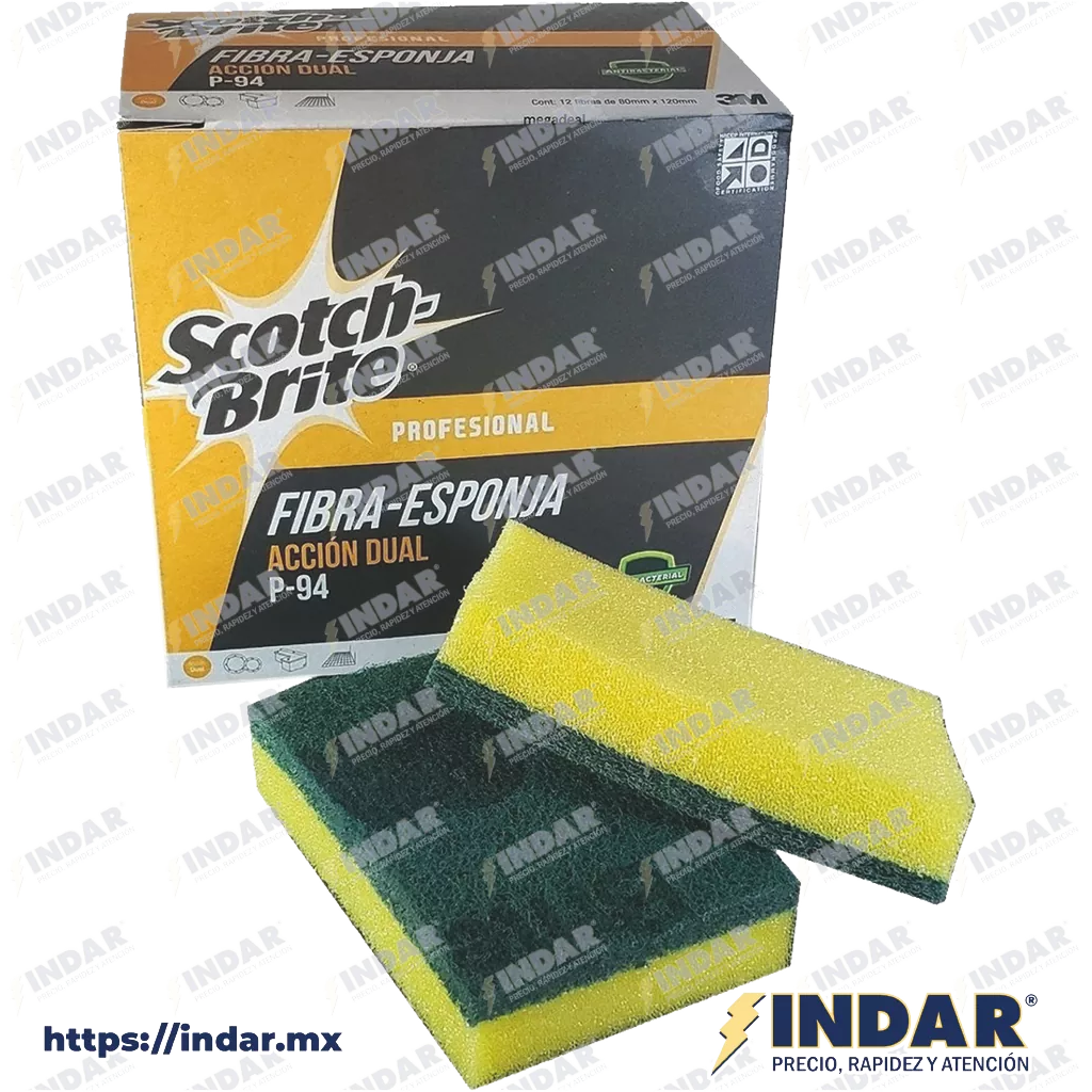 3M Almohadilla De Fibraesponja Verde/Amarrilo 3.1/2"X4.3/4"X1" (80Mmx120Mmx27Mm)