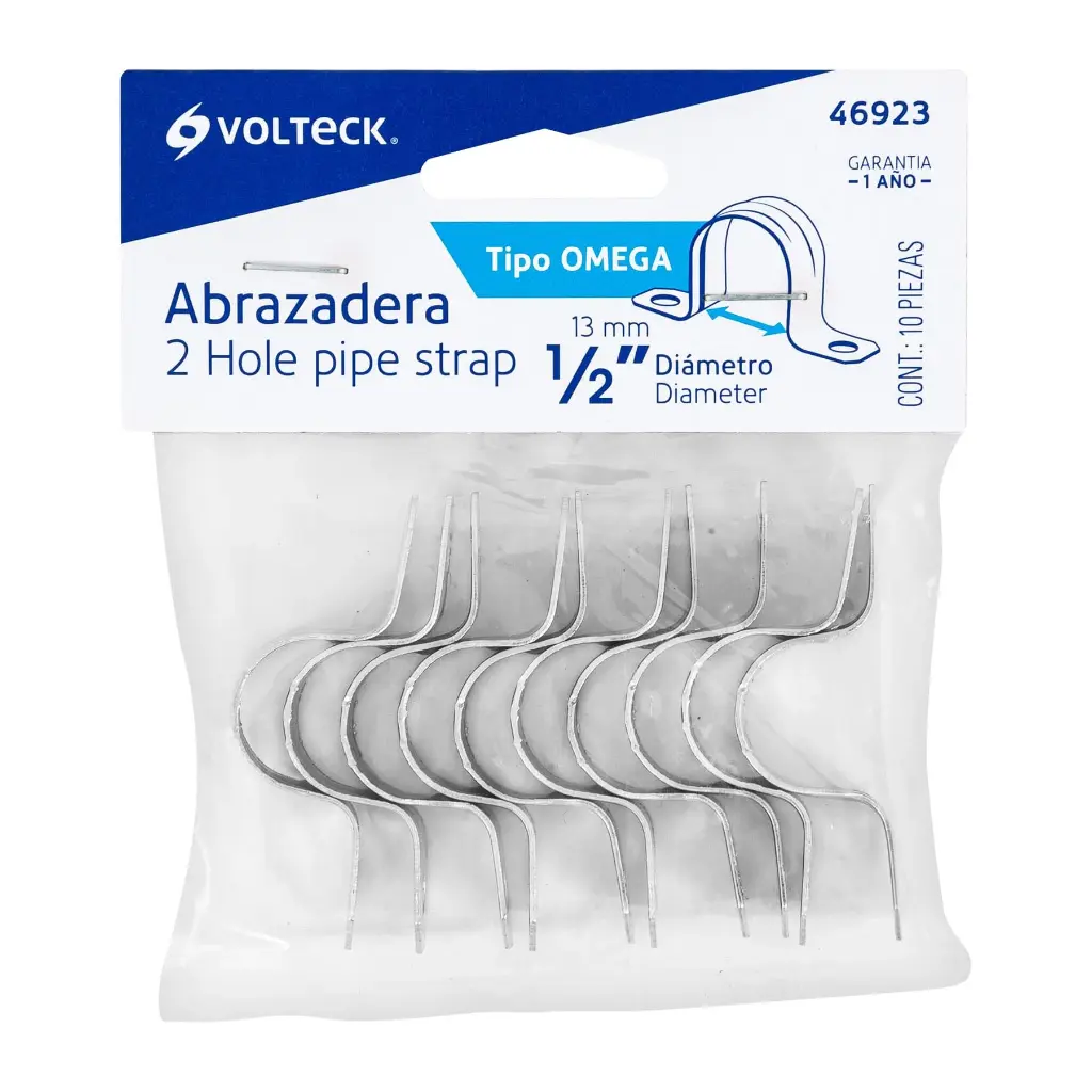 Abrazadera tubo tipo omega 1/2', bolsa con 10 pzas, Volteck  46923  VOLTECK 