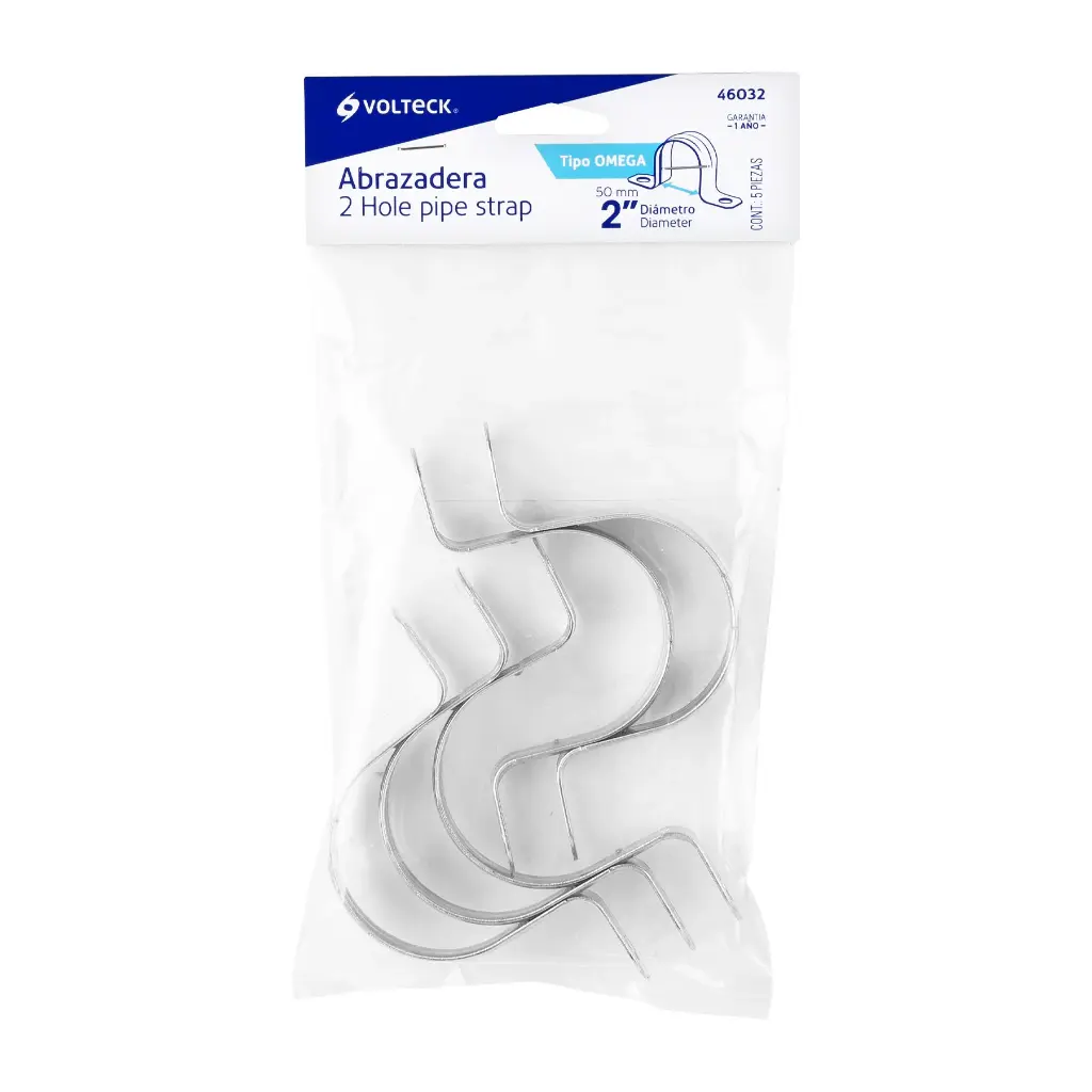 Abrazadera tubo tipo omega 2', bolsa con 5 pzas, Volteck