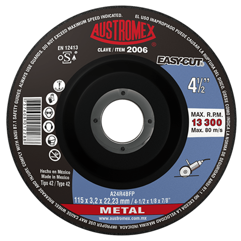 DISCO DESBASTE DE METAL 4-1/2 X 1/8 X 7/8  2006  AUSTROMEX