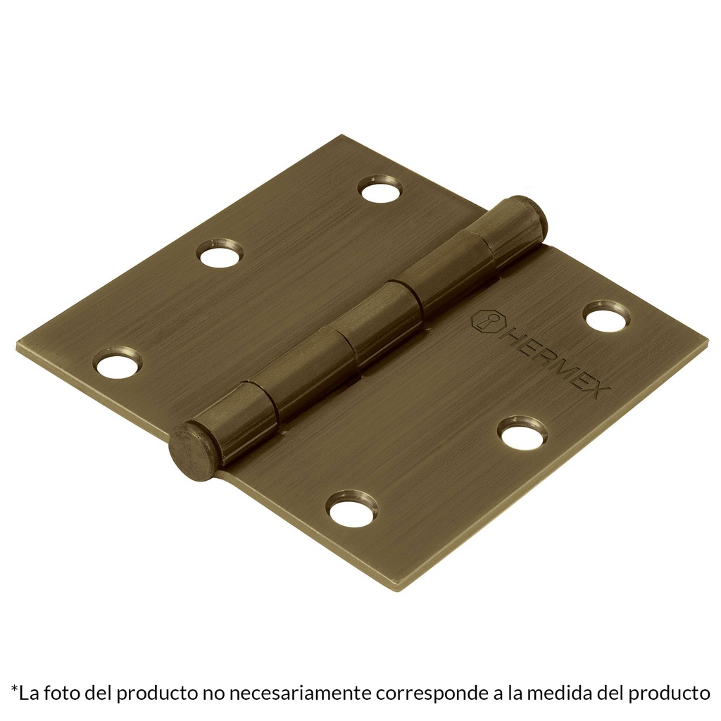 Bisagra cuadrada 2-1/2', acero latonado antiguo, redonda
