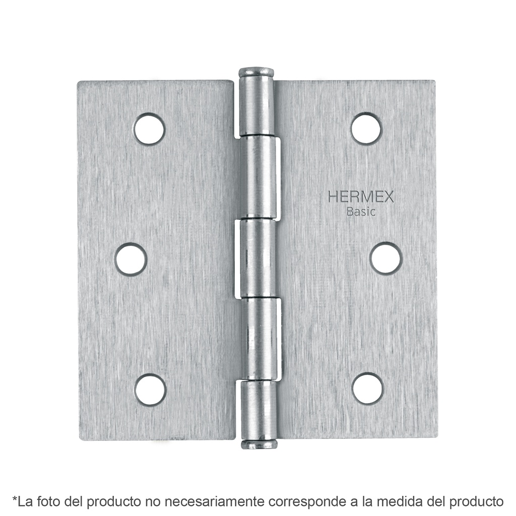 Bisagra cuadrada 3-1/2', acero cromo mate,plana,Hermex Basic