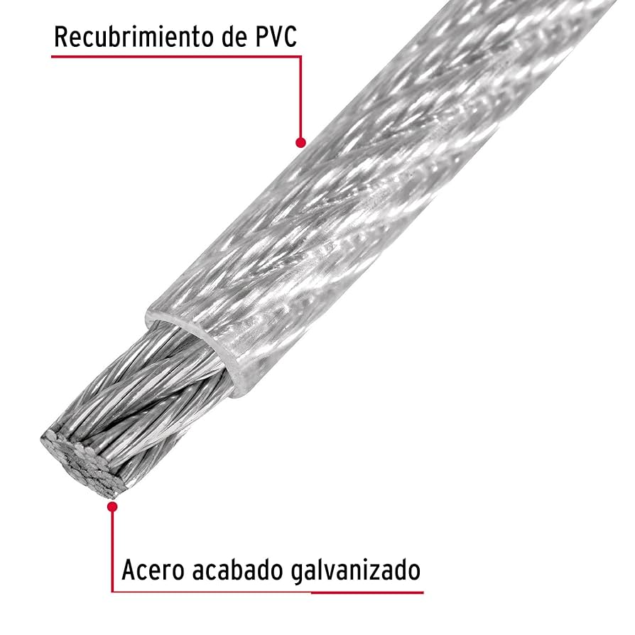 Cable flexible de acero 1/4', recubierto PVC, 7X19, 75 m FIERO  44213 