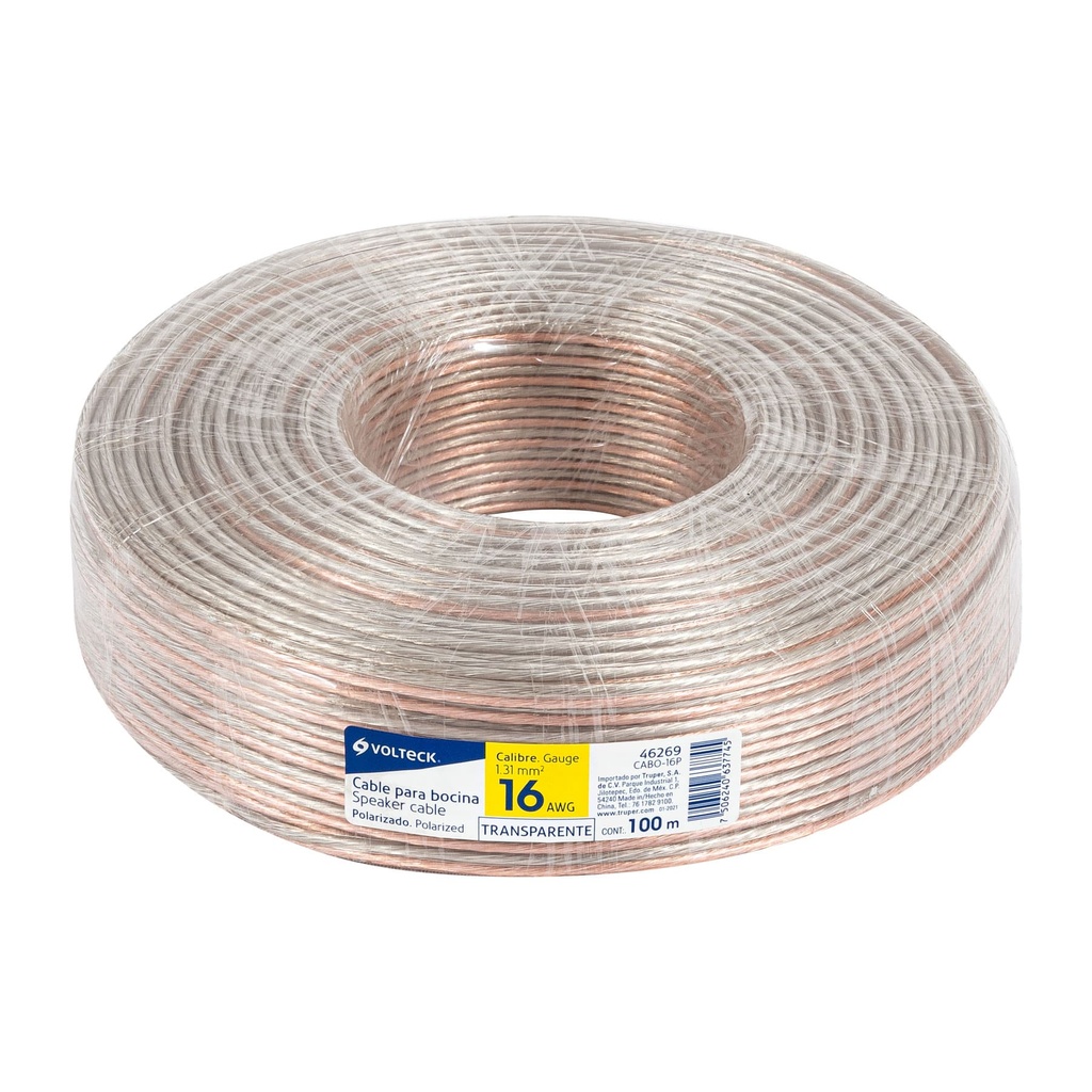 Cable para bocina, 16 AWG, polarizado, 100 m  VOLTECK  46269