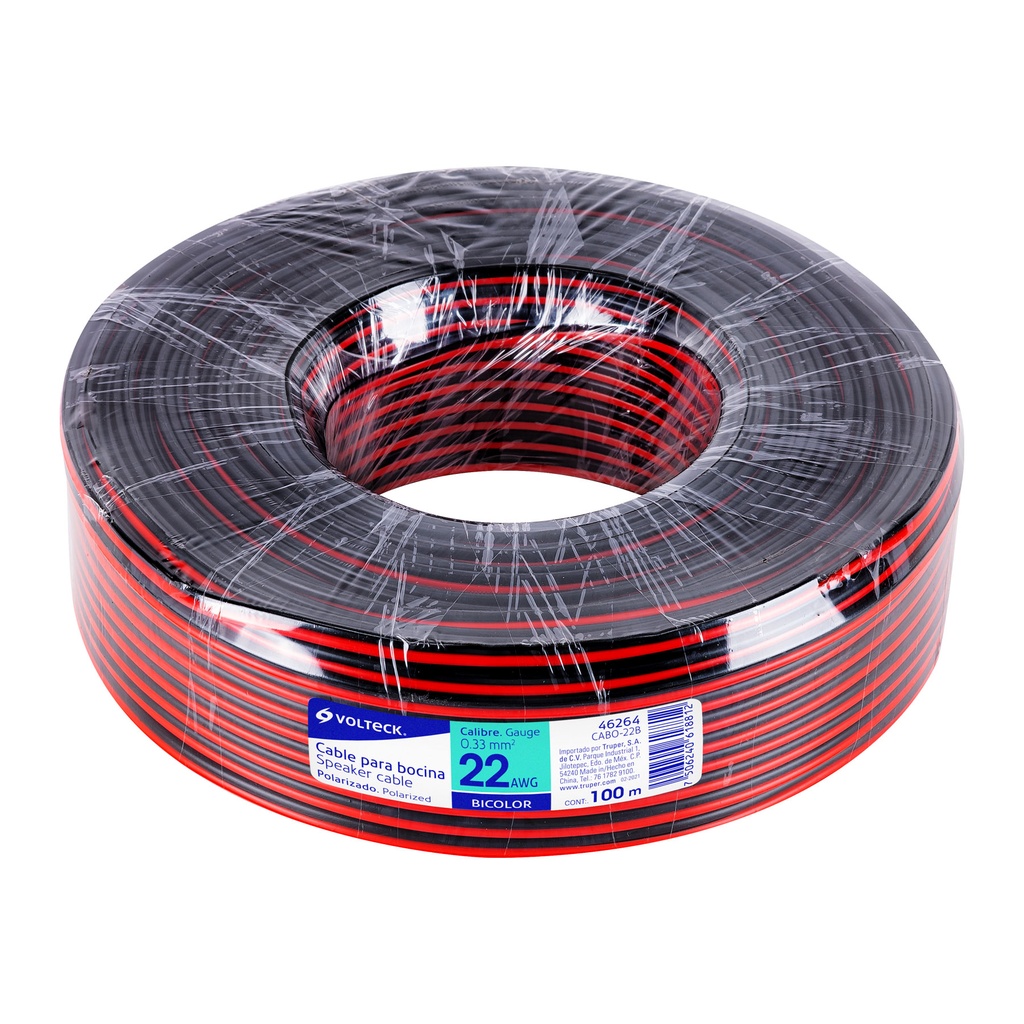 Cable para bocina, 22 AWG, bicolor, 100 m       VOLTECK  46264
