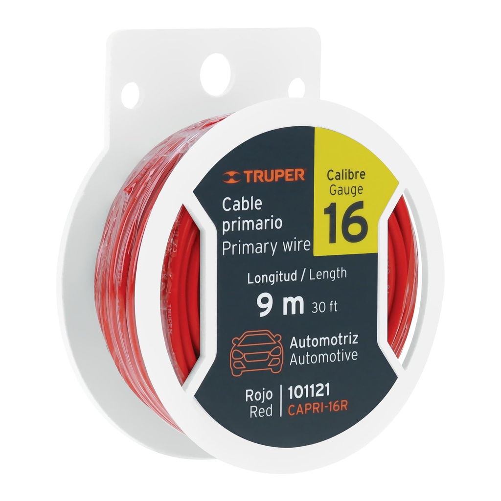 Cable primario, calibre 16, rollo 9 m, rojo  TRUPER  101121