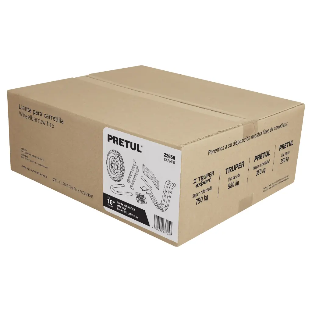 Caja c/accesorios y llanta neum·tica 16' p/carretilla,  22650  PRETUL 
