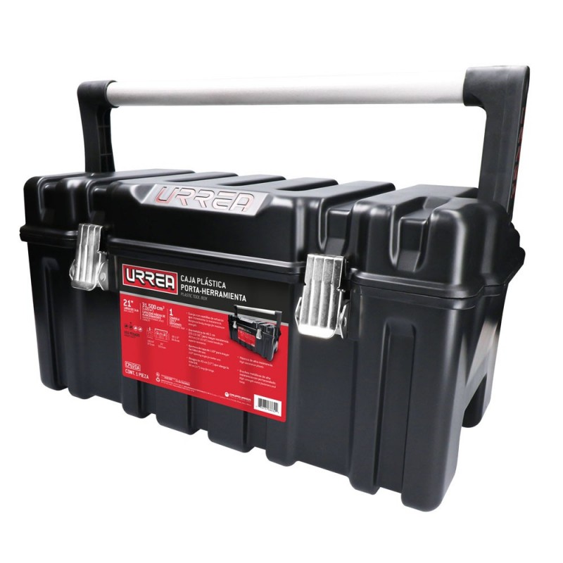 Caja portaherramientas plástica 21" con broches metálicos y charola