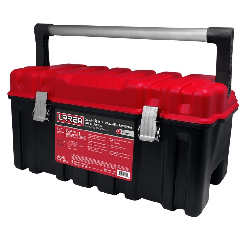 Caja portaherramientas plástica con charola y tapa roja 17" 