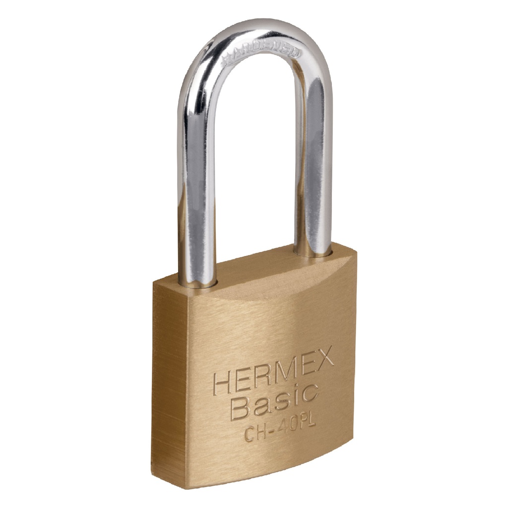 Candado de hierro, color laton, 40mm, largo, blister, Basic   27076  HERMEX 