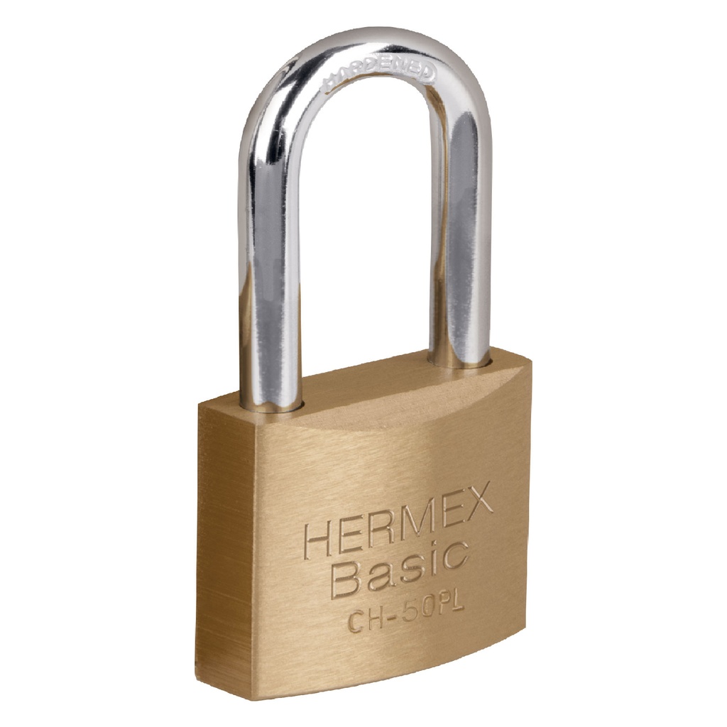 Candado de hierro, color laton, 50mm, largo, caja, Basic   27072  HERMEX 