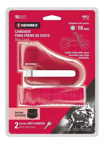 Candado para disco de motocicleta, perno de 10 mm   CB-100  HERMEX   49623  HERMEX 