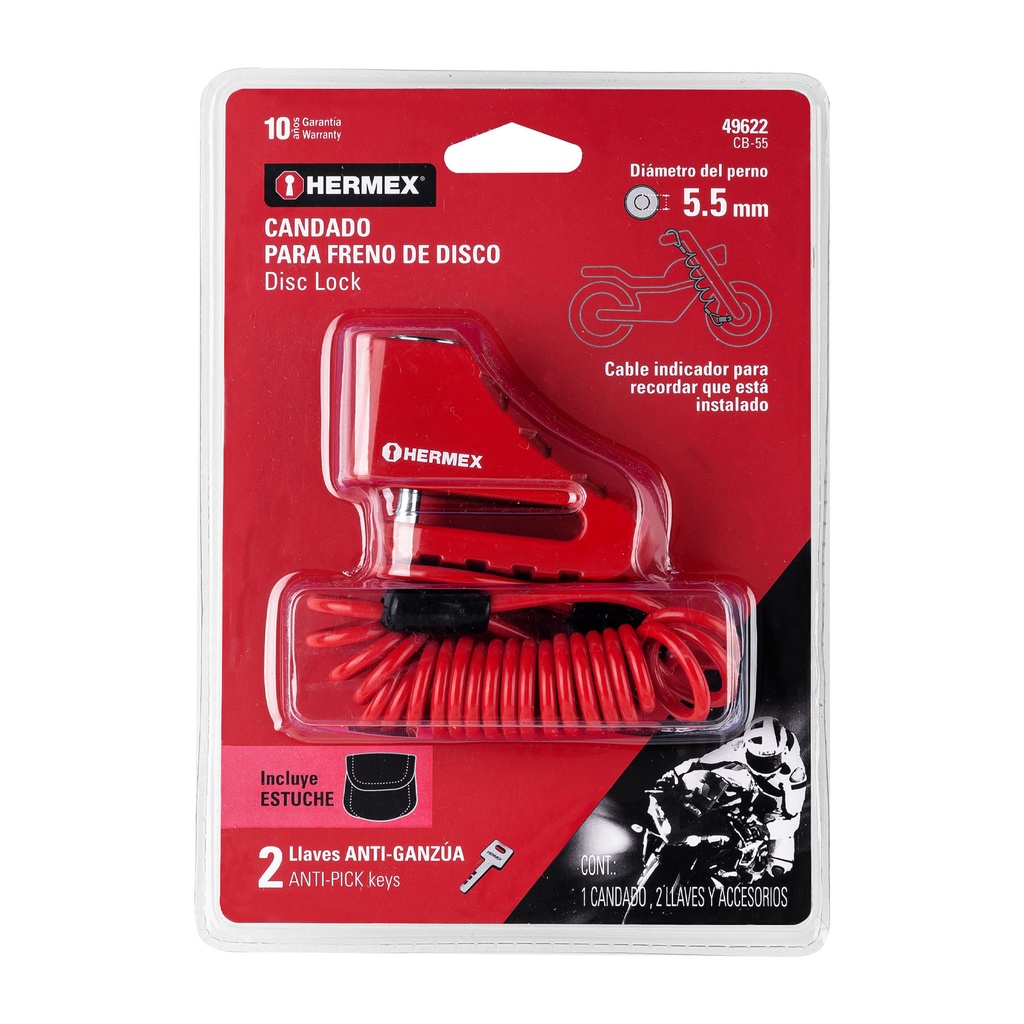 Candado para disco de motocicleta, perno de 5.5 mm  CB-55  HERMEX  49622   