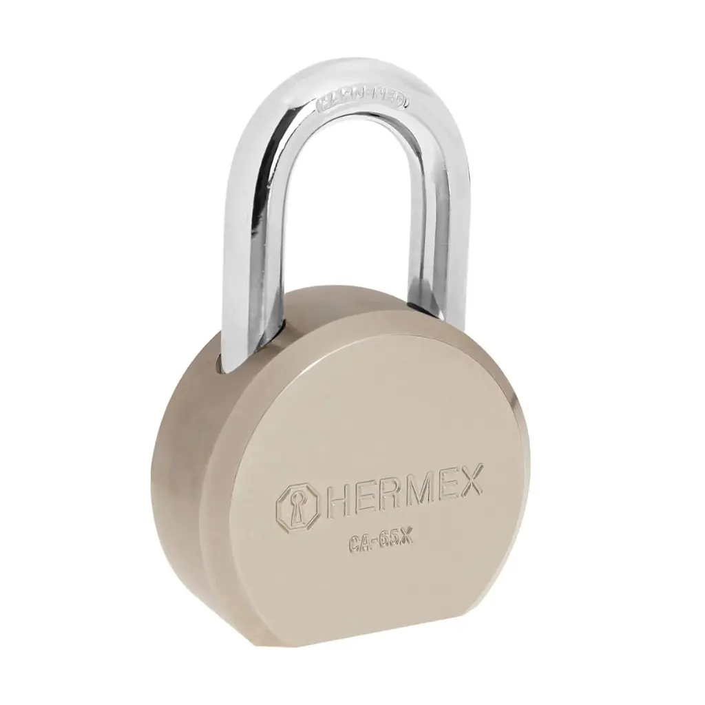 Candado redondo, 65mm, gancho corto, llave de puntos,blister  43336  HERMEX 