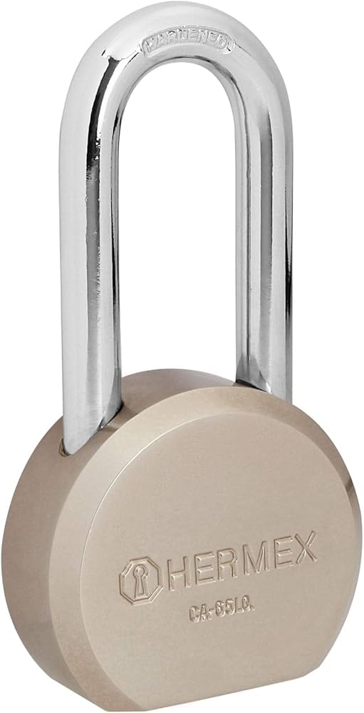 Candado redondo, 65mm, gancho largo, llave de puntos,blister   43337  HERMEX