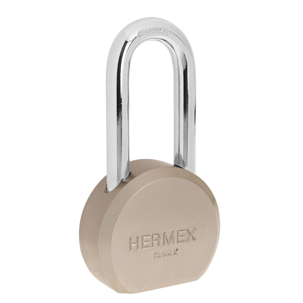 Candado redondo, 65mm, gancho largo, llave tetra, blister   43339  HERMEX