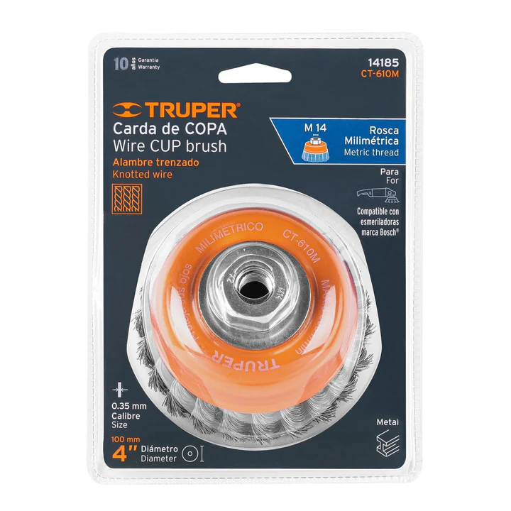 Carda copa, alambre trenzado fino, 4', milimÈtrica p/esmeril