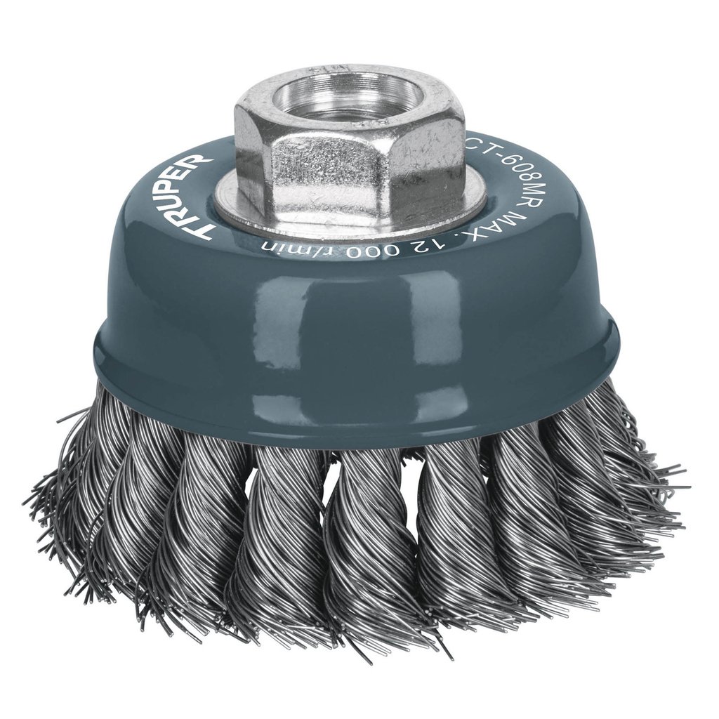 Carda copa,alambre trenzado grueso, 3',M14',mm para esmeril