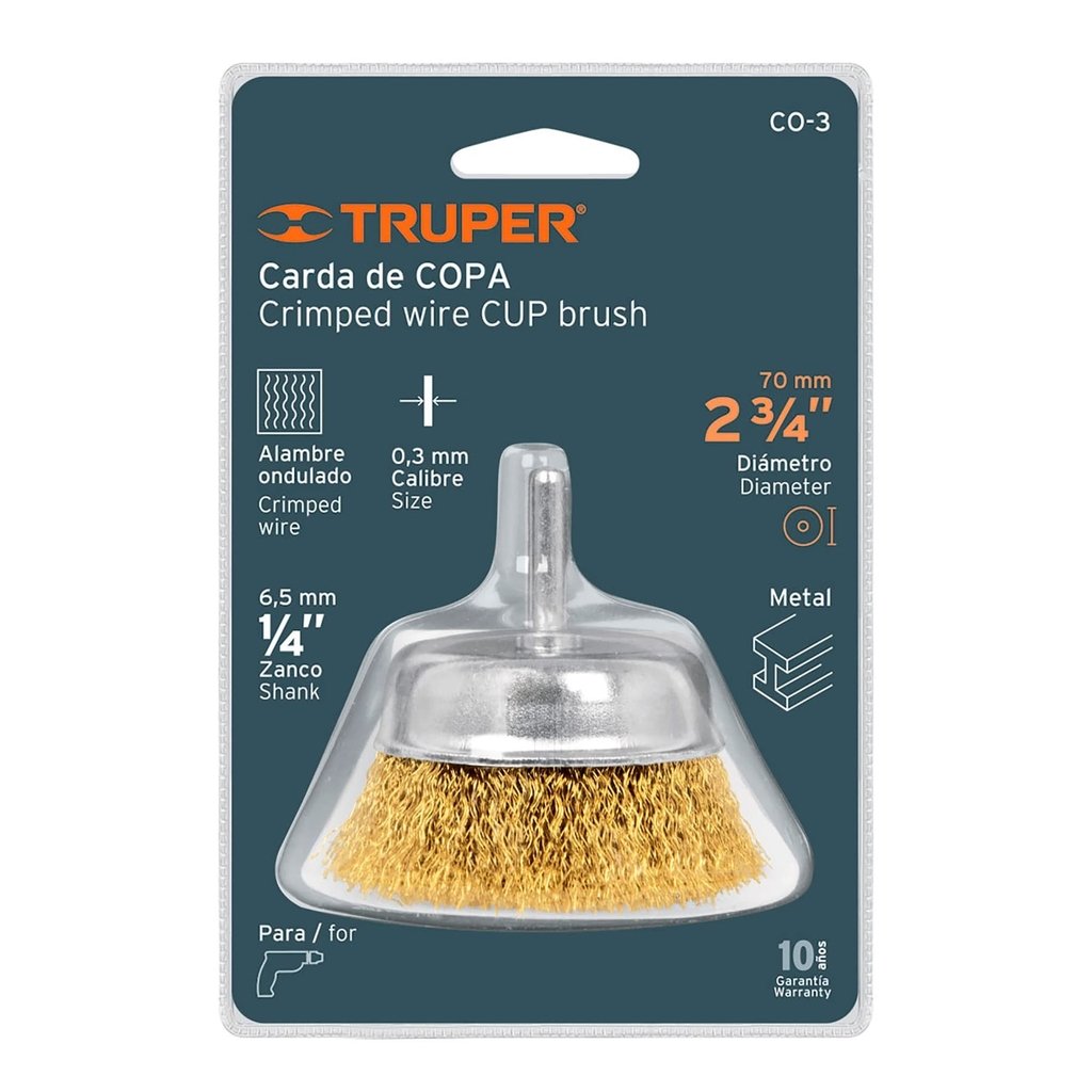 Carda de copa, alambre grueso, 2-3/4' para taladro CO-3