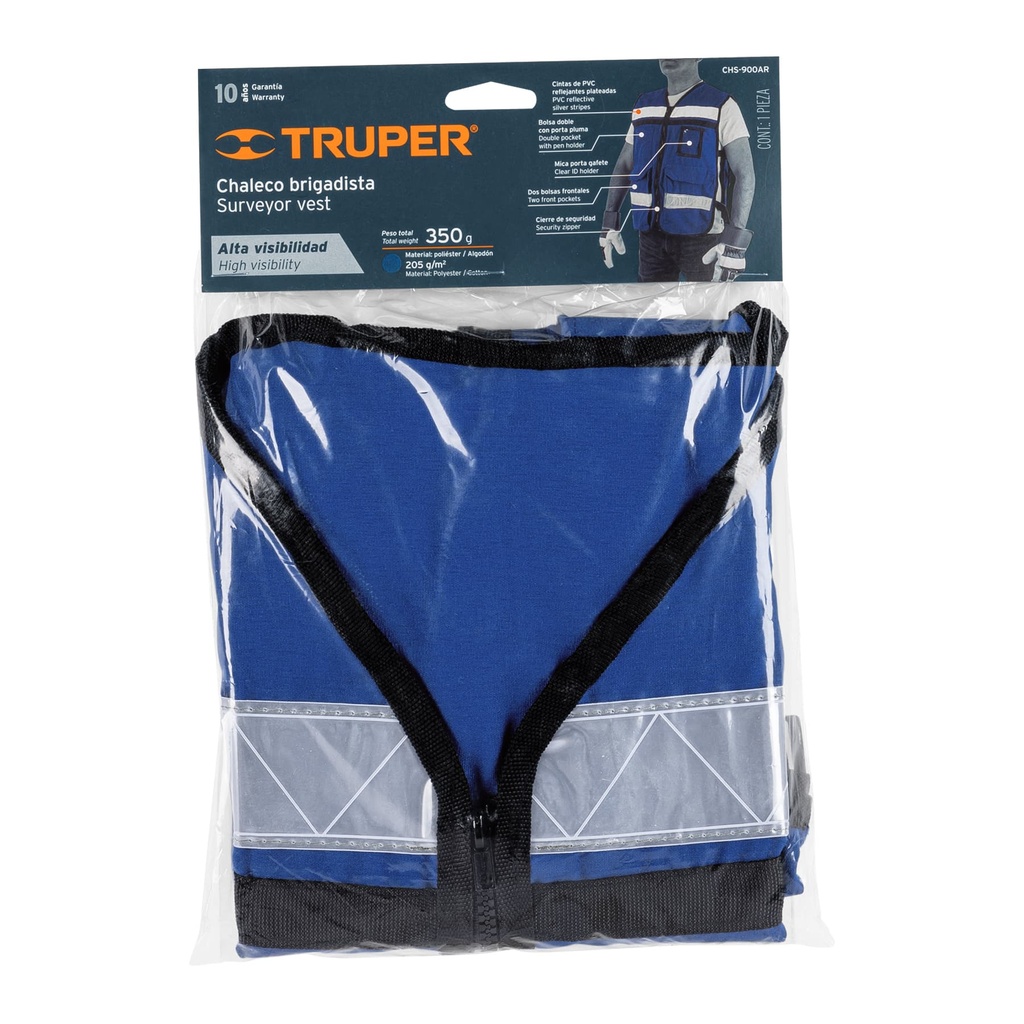 Chaleco brigadista con cintas reflejantes, color azul rey