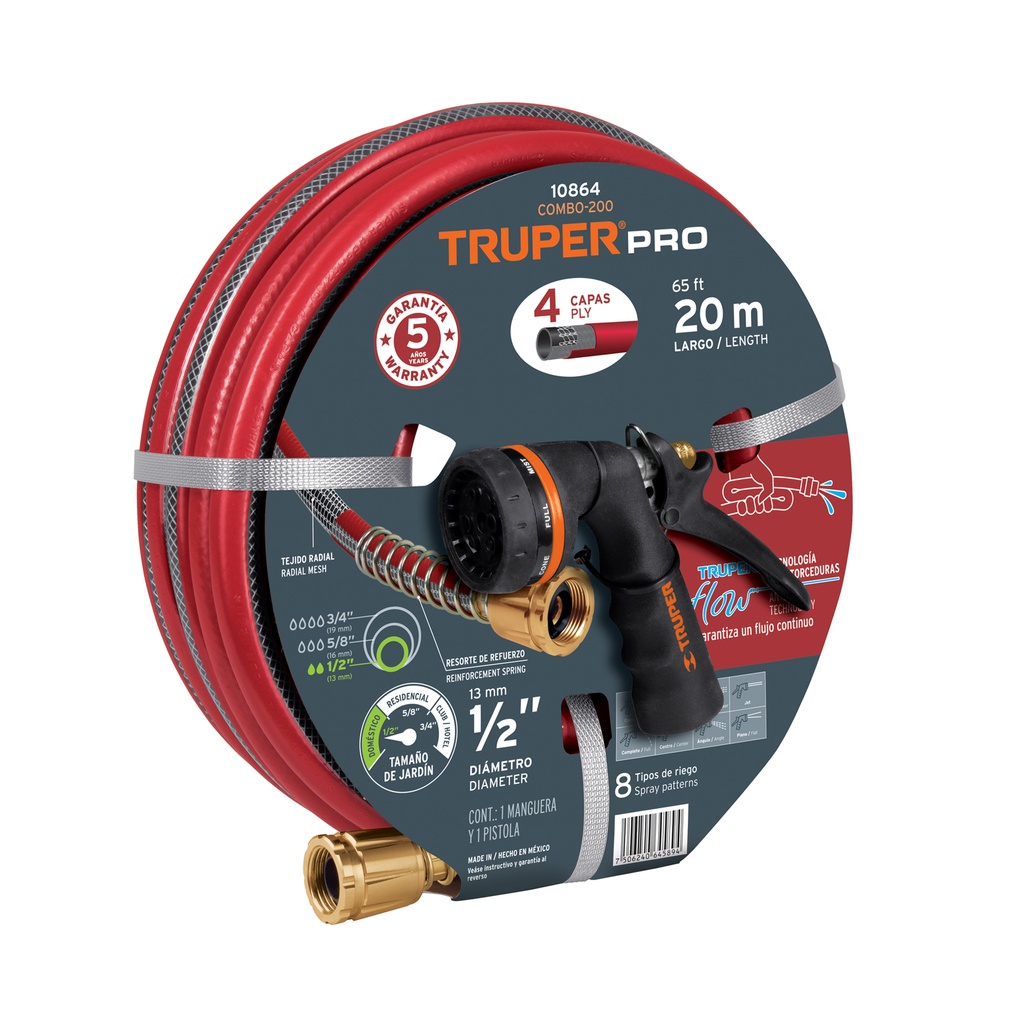 Combo de manguera MAN-20X1/2X y pistola PR-208, 20 m