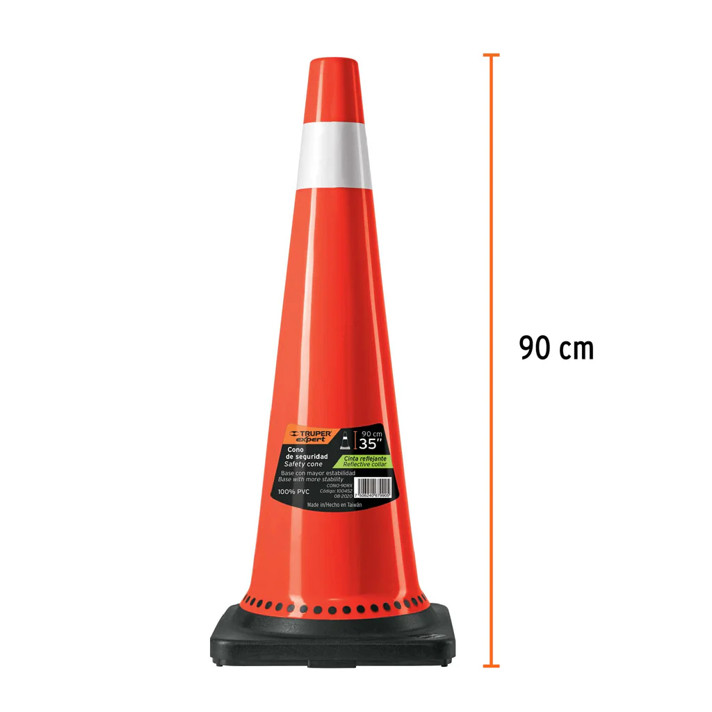 Cono de precauciÛn, base negra y reflejante, 90cm, Expert
