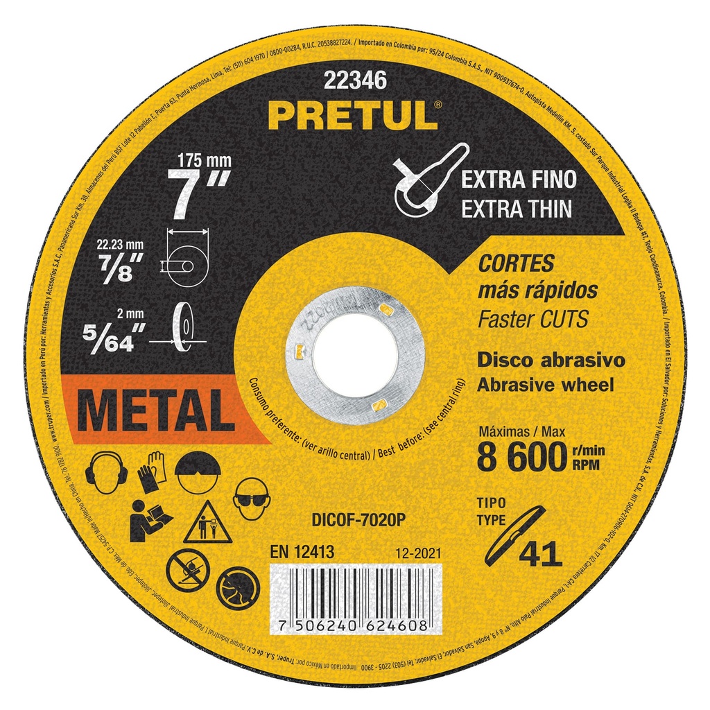 Disco abrasivo para corte extrafino,Tipo 41, 7', 2 mm Pretul