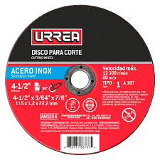 Disco abrasivo tipo 1 para acero inoxidable 4-1/2" x 1/16" uso general
