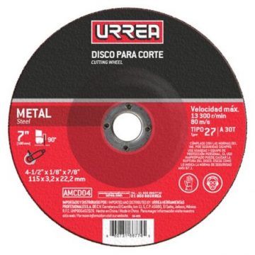Disco abrasivo tipo 27 para metal 4-1/2" x 1/4" uso general