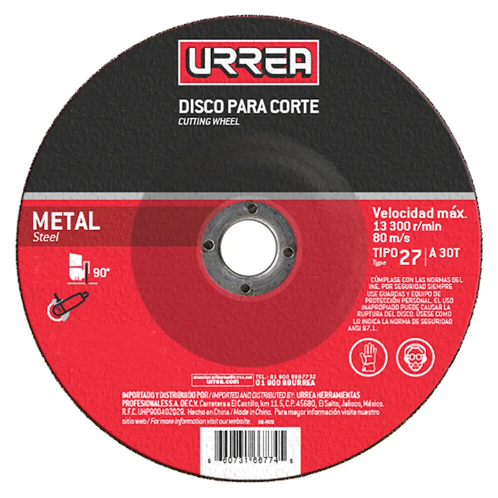 Disco abrasivo tipo 27 para metal 9 x 1/4" uso general