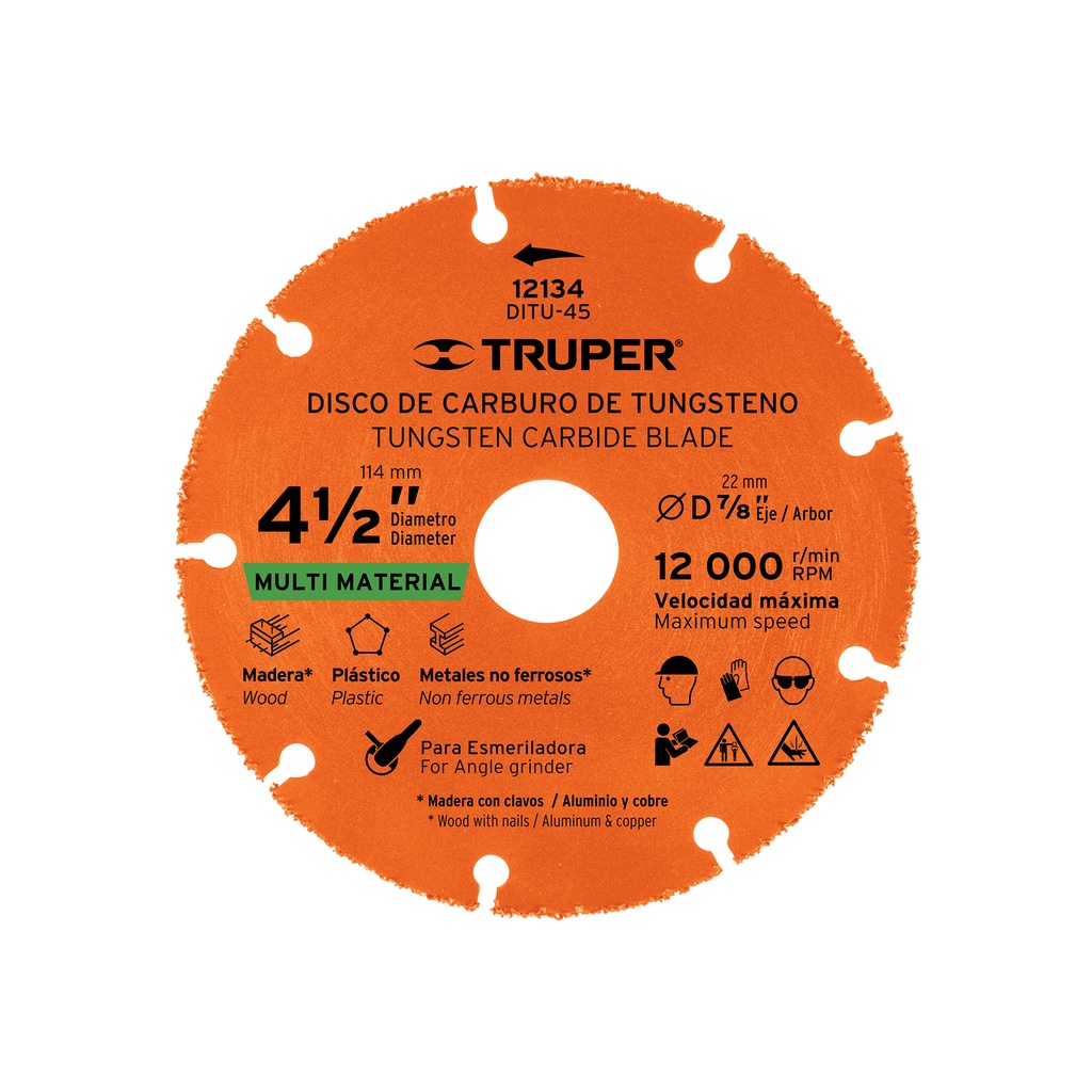 Disco de carburo de Tungsteno 4-1/2', multiusos DITU-45