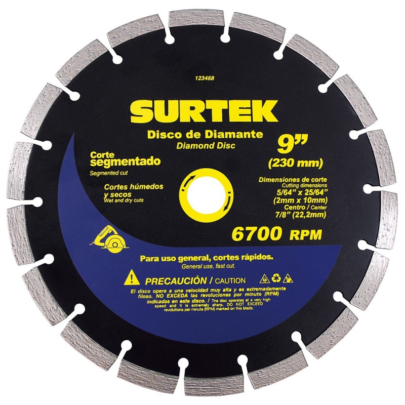 Disco de diamante corte segmentado 9"
