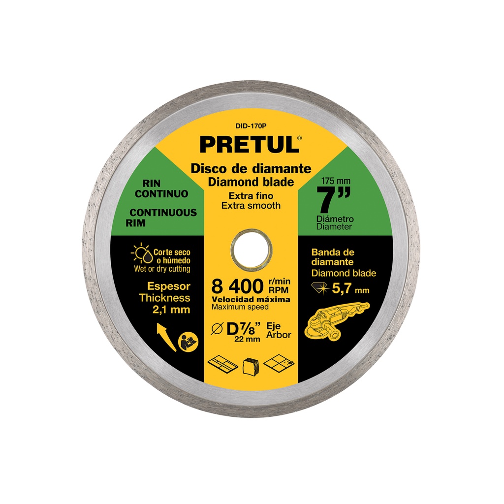 Disco de diamante, rin continuo, 7', PRETUL 21000 