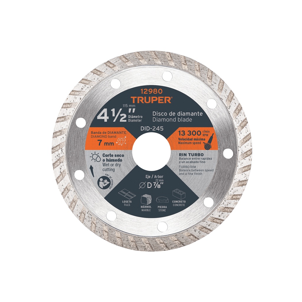 Disco de diamante, rin turbo, 4-1/2'