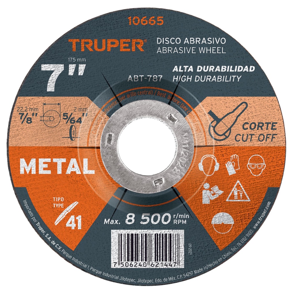 Disco para corte de metal, tipo 41, di·metro 7'