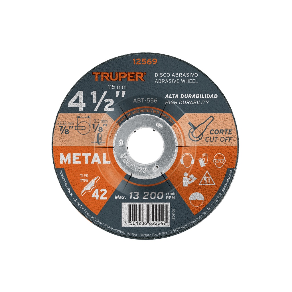 Disco para corte de metal, tipo 42, di·metro 4-1/2'