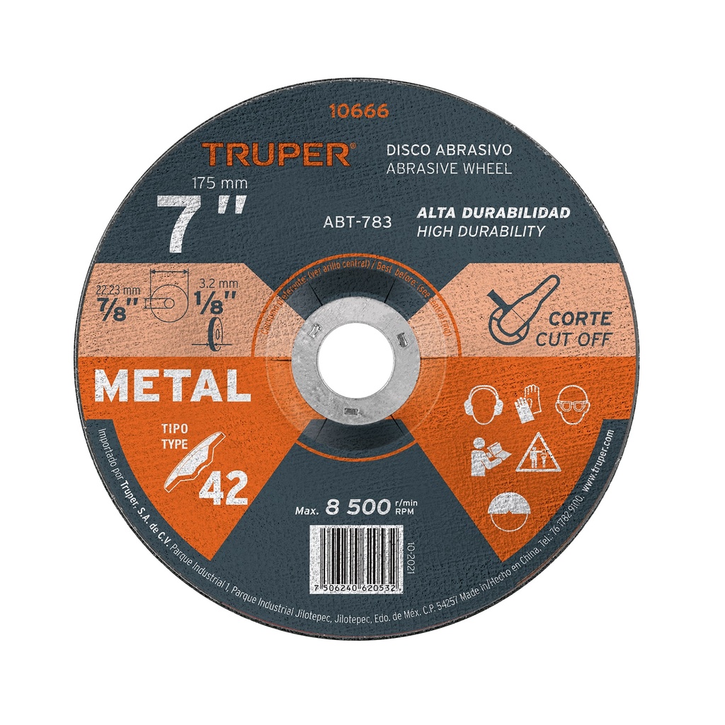 Disco para corte de metal, tipo 42, di·metro 7'