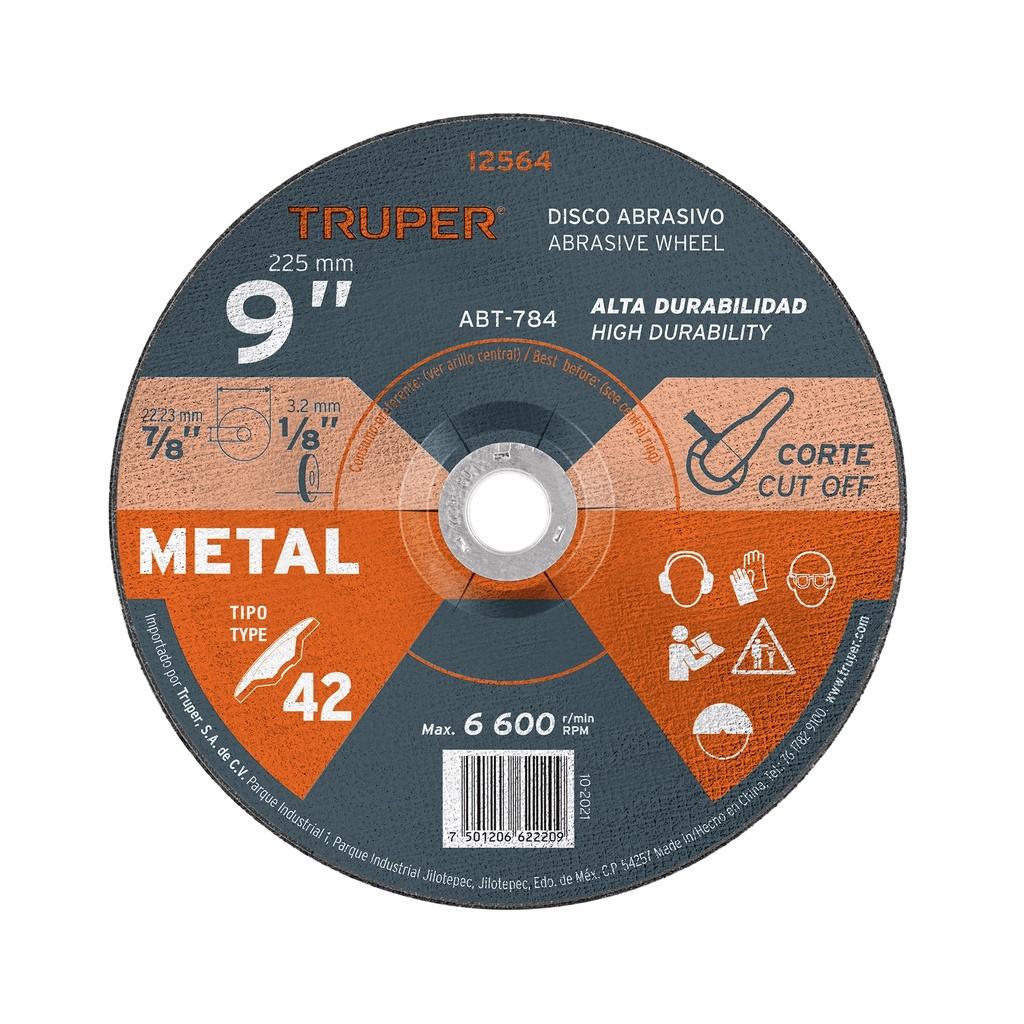 Disco para corte de metal, tipo 42, di·metro 9'