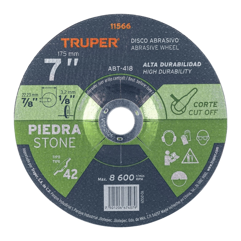 Disco para corte de piedra, tipo 42, di·metro 7'