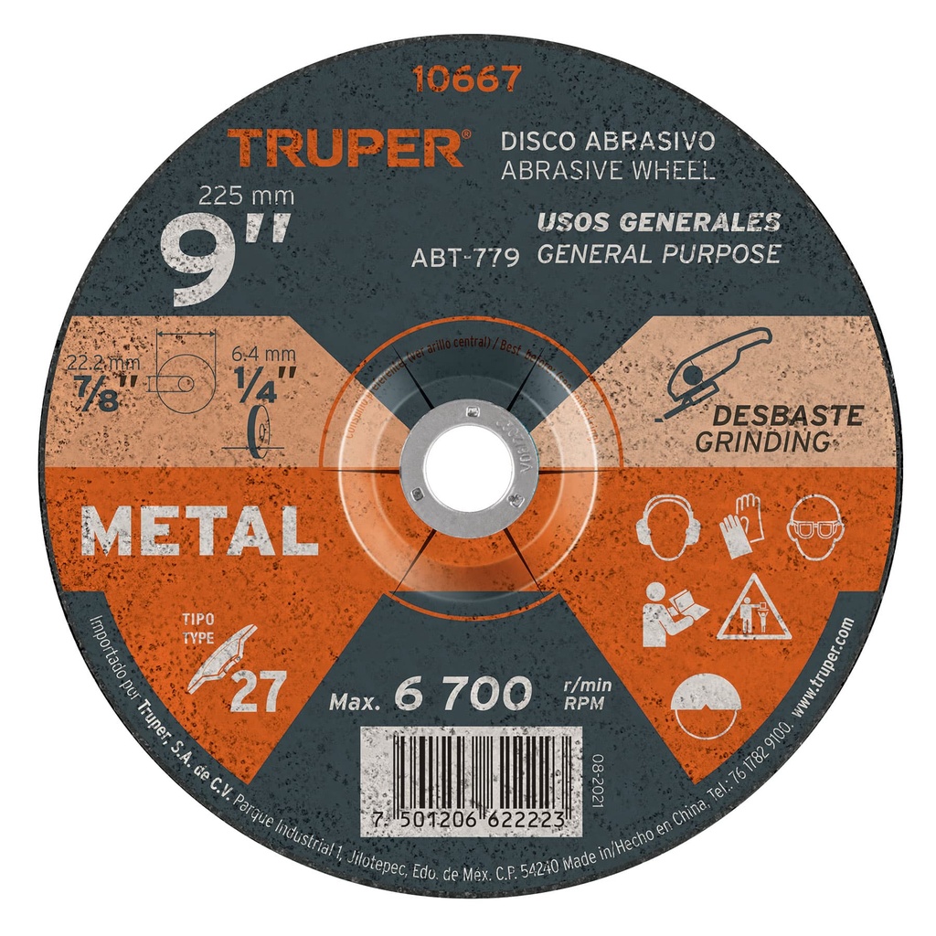 Disco para desbaste de metal, tipo 27, di·metro 9'